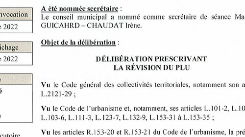 Délibération du Conseil Municipal du 03-11-2022 prescrivant la révision du PLU