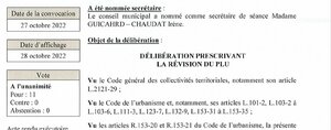 Délibération du Conseil Municipal du 03-11-2022 prescrivant la révision du PLU